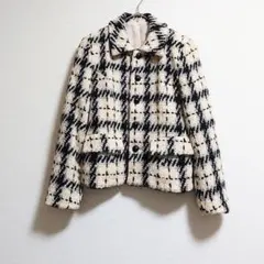 昭和レトロ シルク ツイード 短丈 ジャケット くるみボタン バブリー モダン
