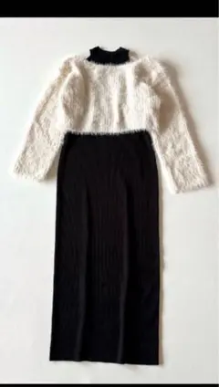 ■美品NATURAL BEAUTY BASICフェザーニットレイヤードワンピース