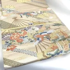 ✨美品未使用✨袋帯 正絹 本金箔九百錦 盛花扇重ね 扇面 鶴 金糸刺繍 礼装用♧