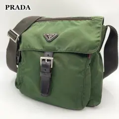 美品✨ PRADA ショルダーバッグ 三角ロゴ フラップ カーキ×茶色 人気定番