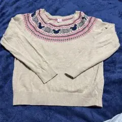 ノルディック柄ミッキーニットセーター 130 ベージュ　ユニクロ