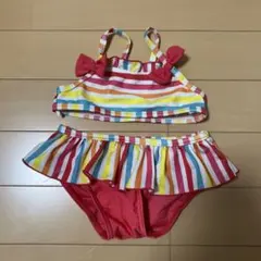 ストライプ柄フリル付きベビー水着 90