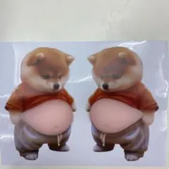 2枚　ぷにぷに　お腹がかわいい　柴犬　豆柴　立体シール　しばけん　スクイズ　3D