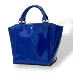 美品 ローラアシュレイ ハンドバッグ ブルー エナメル