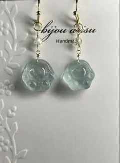 Sale❣️アクアマリン肉球＆ニュアンスカラージルコンのピアス14kgf