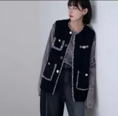新品 今季 Eimee Law ベスト ジレ ドロストショートベスト チャコール