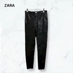 s284 ザラ フェイクレザーパンツ 黒 XS ストレッチ 裾ジップ モード