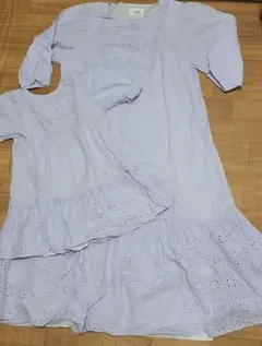 【親子リンクコーデ】ラベンダー フリル付き レースワンピース 110