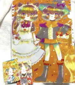 【3点セット】オリジナル イラスト ハロウィン？セット 【缶バッジ、ファイル】