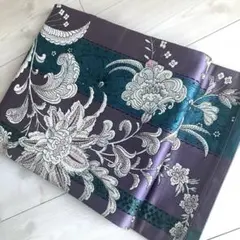 アンティーク京袋帯　花唐草模様　織り出し　正絹　大正ロマン　灰紫　N8-27