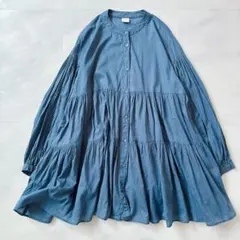 アーバンリサーチドアーズ　バンドカラー ギャザー ティアード ブラウス　コットン