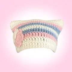 ハンドメイド お花モチーフ付き 猫耳ニット帽