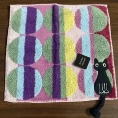 新品 Atsuko Matano タオルハンカチ 黒猫 カラフル