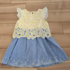 花柄刺繍レース付きワンピース 半袖