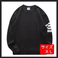 【定番】ワッフルロンT ブラック　メンズ　長袖　ライン　ロンt