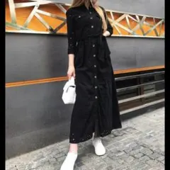 ZARA/ザラ　刺繍 ベルト シャツ ロングワンピース 　サイズXS