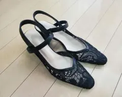 GRLレースストラップパンプス ブラック[gd1517]