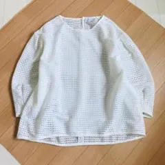 グリーンレーベルリラクシング カットソー メッシュ ブラウス 7分袖 上品