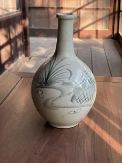 嬉野派田中一晃一位窯作長石釉掻き落とし薄文七寸茶筅徳利瓶 未使用 検