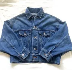 美品　ダークブルー クロップドデニムジャケット
