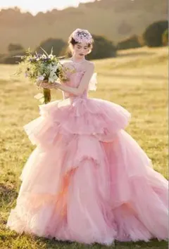 【極美品】ブライダル　ウェディングドレス　フリルカラードレス　前撮り　お色直し