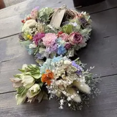 ドライフラワー、プリザーブドフラワーリース！！薔薇やラナンキュラスで！のサムネイル