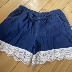 デニムブルー レース付きハーフパンツ