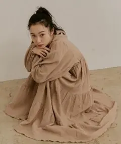 【moi tytto】ガーゼティアードAラインワンピース　ベージュ