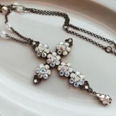 ミハエルネグリン　オーロラ色　お花　クロスネックレス　ヴィンテージネックレスのサムネイル
