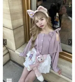 ショルダーリボンオフショルラメニットカーディガン[gn334］