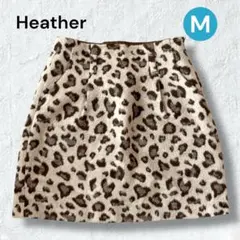 ヘザー レオパード柄ミニスカート M 裏地パンツ付 ヒョウ柄 Heather