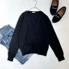 s70【GU】ニット長袖カーディガン　M シンプル　無地　ブラック