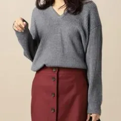 ウールブレンドコード Vネックニット／23区 S　ライトグレー系