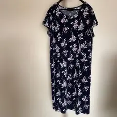 TALBOTS ネイビー 花柄 半袖 ワンピース XL