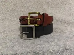 イタリア製タンニン鞣し牛革 メンズベルト2本セット 黒 茶 メッシュ 本革