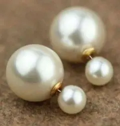 大きいパールピアス バックキャッチピアス ダブルパールピアステンレス 結婚式