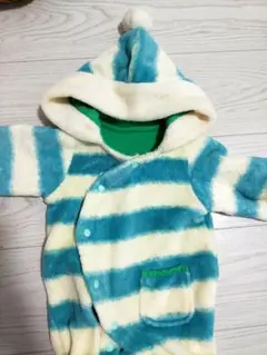 フリースロンパース 青と白のストライプ