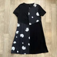 カジュアル 非対称 ワンピース ドット ブラック Aライン 半袖 古着