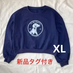 新品タグ付き レディース 裏起毛トレーナー ネイビー XL 犬プリント 可愛い