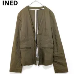 イネド ノーカラージャケット リネン混 9 カーキ 春夏 上品 シンプル 無地のサムネイル