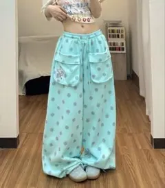 ミントグリーン スウェット ドット パンツ