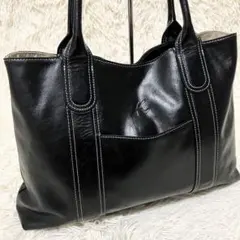 【良品】 キタムラ トート A4収納 レザー ブラックのサムネイル