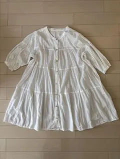 ホワイト ティアードチュニック 長袖