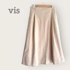 ヴィス　【S】 スエード調　ベージュ　ボックスプリーツスカート　ミモレ丈　化繊