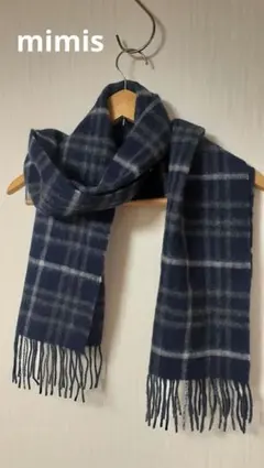 数回使用美品⭐定価3132円mimis紺xグレーxホワイトチェックマフラー