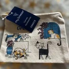新品 my breeze ギリシャ 猫柄 キャンバスポーチ