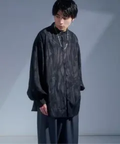 Ellno Loset バンドカラー柄シャツ ブラック L