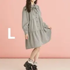 美品☆メゾピアノジュニア L(160)リボンティアードワンピース 黒 チェック