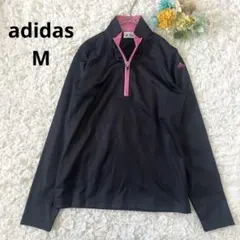 【アディダス】ハーフジップカットソー　ゴルフ　レディース　ロゴ刺繍　黒　M