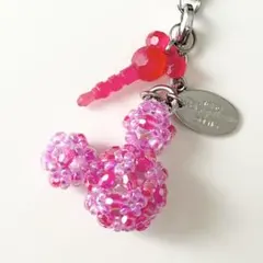 ディズニー ミッキーマウス ストラップ イヤホンジャック キーホルダー ピンク